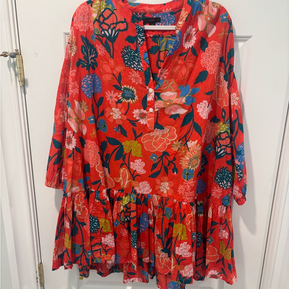 J. Crew Orange Red 3/4 Sleeve Boxy Tunic